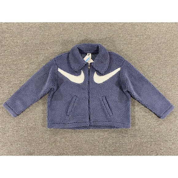 Nike Jackets & Blazers - Nike Jacket Womens Medium Blue White Fleece Sherpa Swoosh Logo Full Zip DD5620 M
